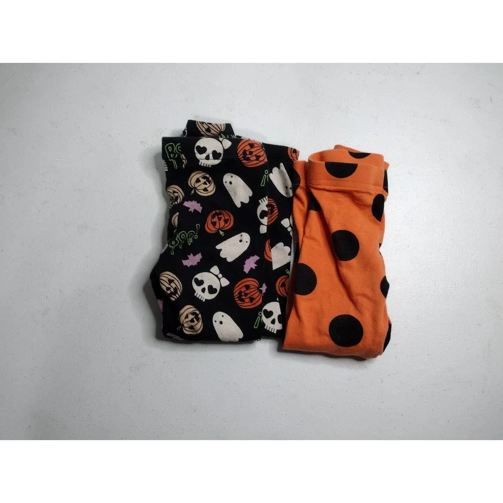 Girls Halloween Leggings 2T Orange Polka Dot Ghost Skull Set‎